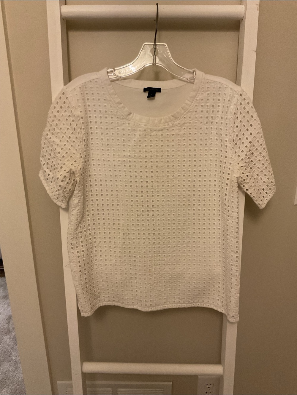 Ann Taylor White Eyelet Short Sleeve Tee